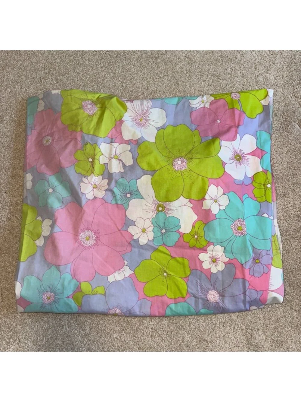 Vintage 70s Lotus Bloom Springmaid Wondercale Fitted Bed Sheet Floral Twin Pink